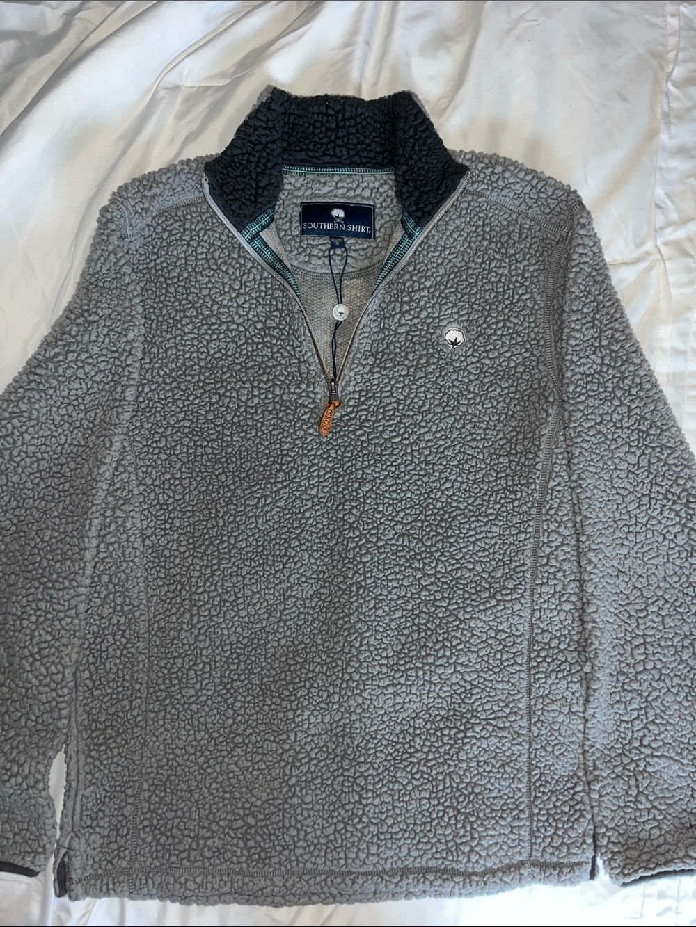 The Southern Shirt Company Gray Sherpa Quarter-Zip Pullover with Black Collar